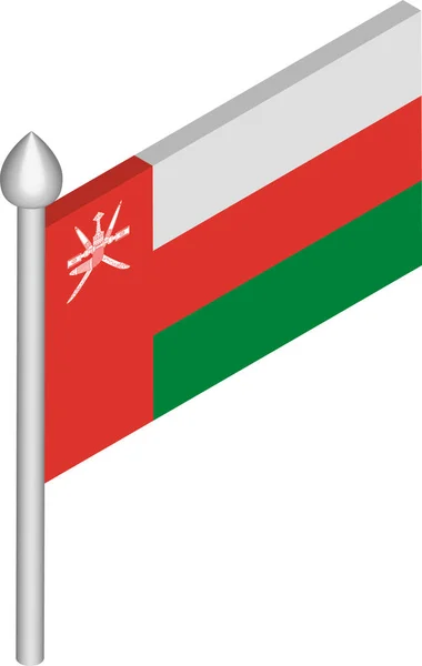 Vektorisometrische Illustration des Fahnenmastes mit Oman-Flagge — Stockvektor