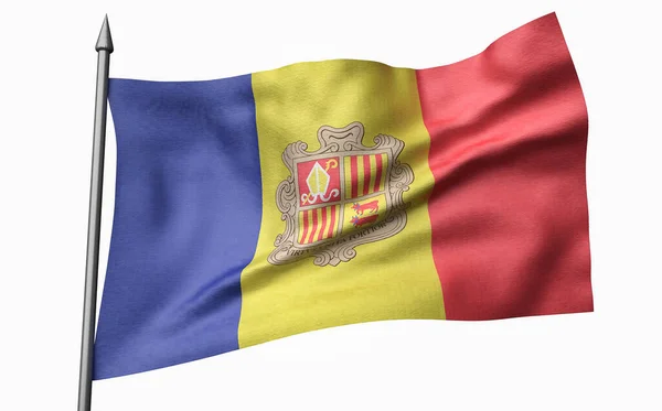 Ilustração 3D de Flagpole com Bandeira de Andorra — Fotografia de Stock