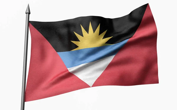 Ilustración 3D del asta de la bandera con bandera de Antigua y Barbuda — Foto de Stock