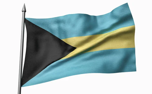 Ilustração 3D do Flagpole com Bandeira das Bahamas — Fotografia de Stock