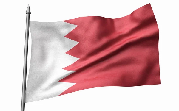 Ilustración 3D del asta de la bandera con bandera de Bahréin —  Fotos de Stock