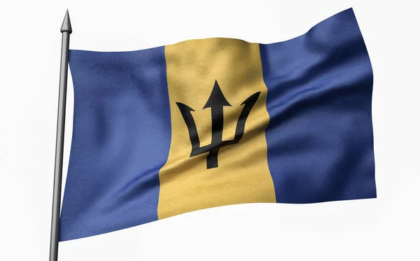 3D Illustratie van Vlaggenmast met Barbados vlag — Stockfoto