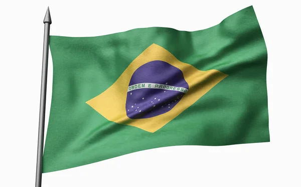 3D Illustration der Fahnenstange mit Brasilien-Flagge — Stockfoto