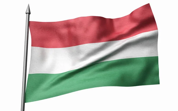 3D zászlórúd illusztráció Magyarország zászlóval — Stock Fotó