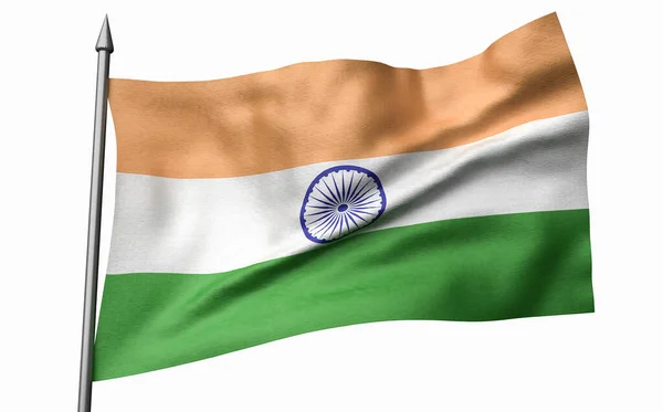 3D иллюстрация флагштока с флагом Индии — стоковое фото