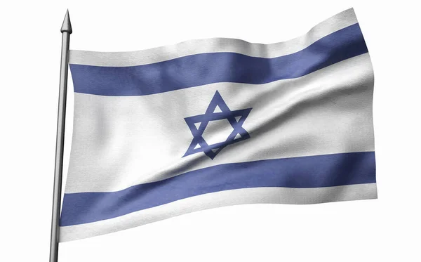 Ilustración 3D del asta de la bandera con bandera de Israel —  Fotos de Stock