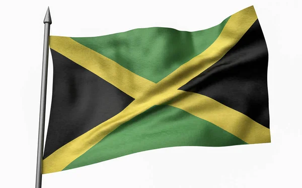 3D иллюстрация флагштока с флагом Ямайки — стоковое фото