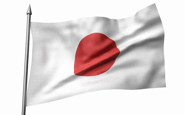Ilustración 3D del asta de la bandera con bandera de Japón —  Fotos de Stock