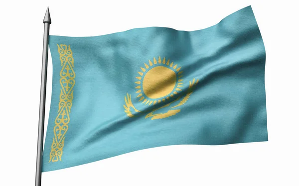 Illustration 3D de Flagpole avec le drapeau du Kazakhstan — Photo