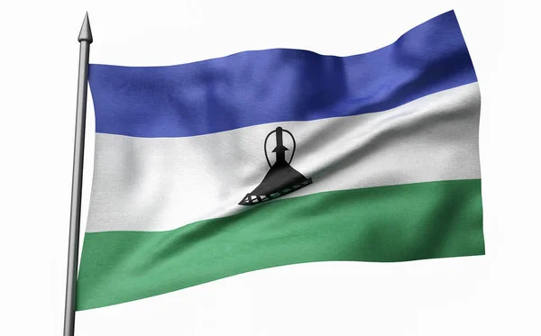 3D ilustracja Flagpole z flagą Lesotho — Zdjęcie stockowe