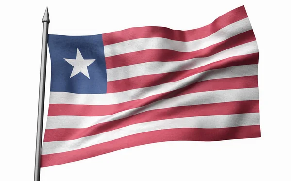 3D-illustration av flaggstång med Liberia Flag — Stockfoto