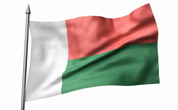 Ilustração 3D de Flagpole com Bandeira de Madagascar — Fotografia de Stock