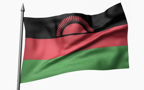 Malawi Bayrağı ile Bayrak Direğinin 3B Görünümü — Stok fotoğraf