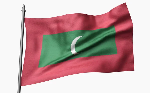 Illustration 3D de Flagpole avec drapeau des Maldives — Photo