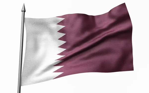 Ilustración 3D del asta de la bandera con bandera de Qatar —  Fotos de Stock