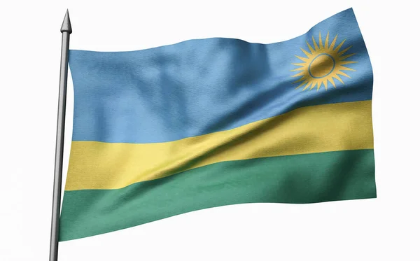 Ilustración 3D del asta de la bandera con bandera de Ruanda — Foto de Stock