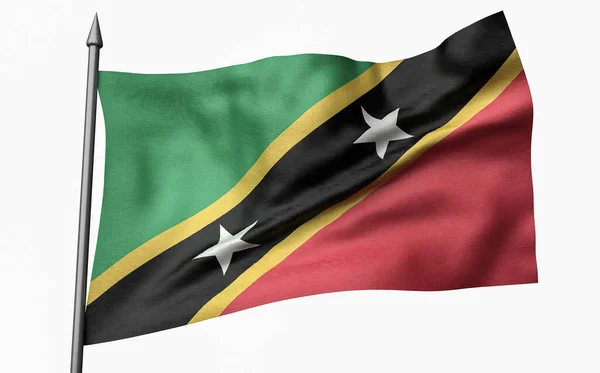 3D Illustratie van Flagpole met Saint Kitts en Nevis Flag — Stockfoto