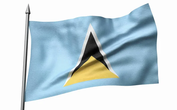 3D Illustratie van Vlaggenmast met Saint Lucia vlag — Stockfoto