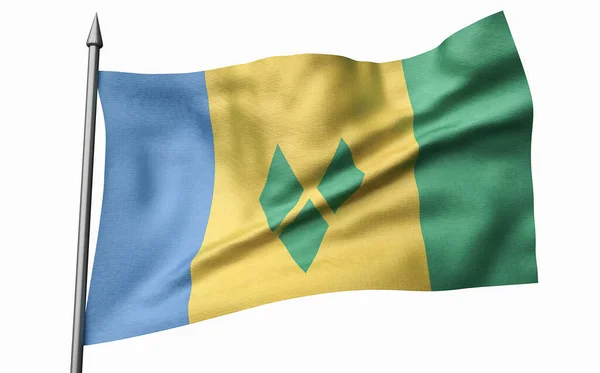 Ilustração 3D do Flagpole com São Vicente e a Bandeira das Granadinas — Fotografia de Stock