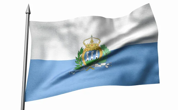 San Marino Bayrağı ile Bayrak Direğinin 3D Görünümü — Stok fotoğraf