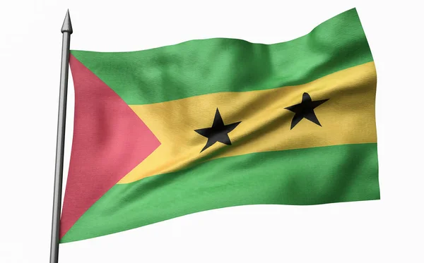 Ilustración 3D del asta de la bandera con Santo Tomé y Príncipe Bandera — Foto de Stock