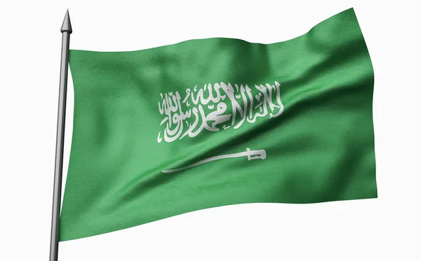 Ilustración 3D del asta de la bandera con bandera de Arabia Saudita — Foto de Stock