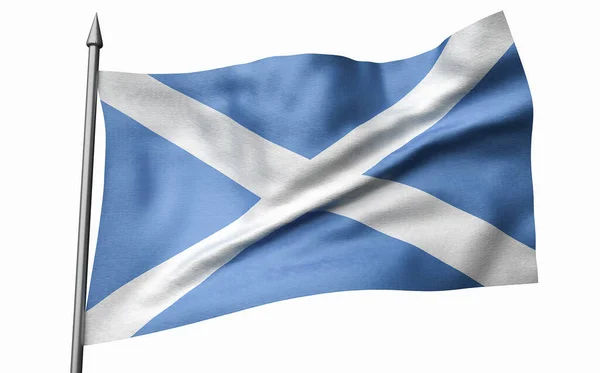 3D иллюстрация флагштока с флагом Шотландии — стоковое фото
