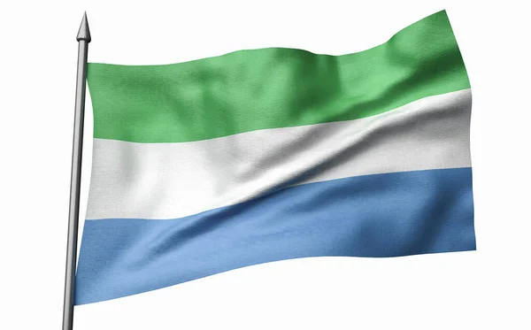 Ilustración 3D del asta de la bandera con bandera de Sierra Leona —  Fotos de Stock