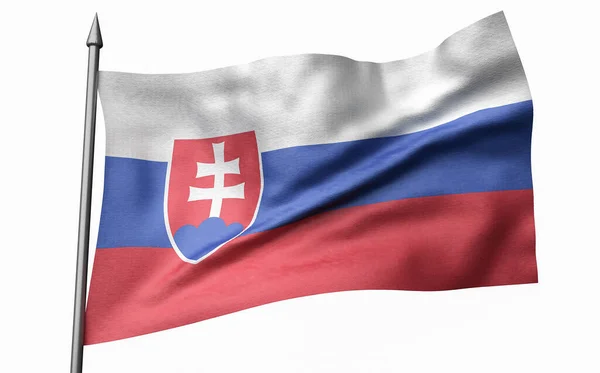 3D Ілюстрація флагштока з прапором Словаччини — стокове фото