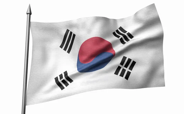 3D-illustration av flaggstång med Sydkorea flagga — Stockfoto