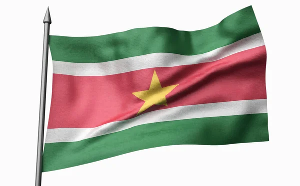 3D Illustration of Flagpole with Suriname Flag — Stock Photo, Image