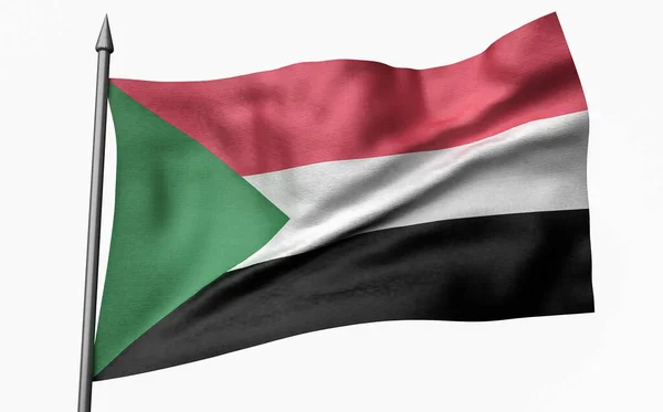 Ilustración 3D del asta de la bandera con bandera de Sudán —  Fotos de Stock