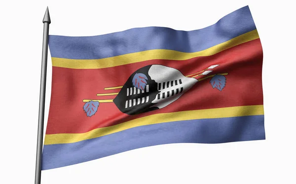 Ilustración 3D del asta de la bandera con Swazilandia - Bandera de Eswatini — Foto de Stock