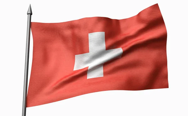 3D ilustrace vlajkového stožáru s vlajkou Švýcarska — Stock fotografie