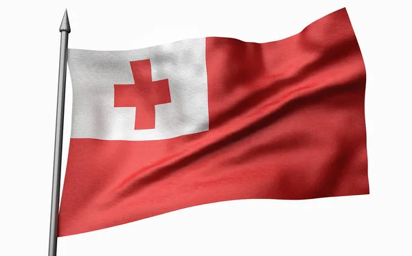 Tonga Bayrağıyla Bayrak Direğinin 3B Görünümü — Stok fotoğraf