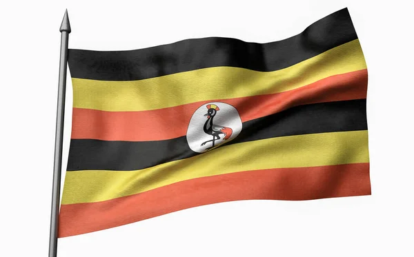 3D Illustratie van Flagpole met Oegandavlag — Stockfoto