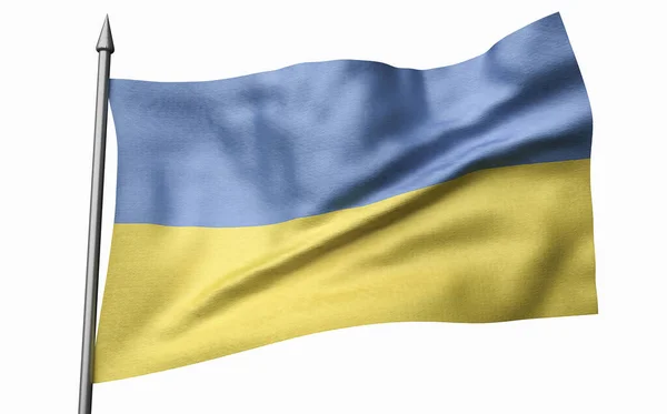 3D ilustrace vlajkového stožáru s vlajkou Ukrajiny — Stock fotografie