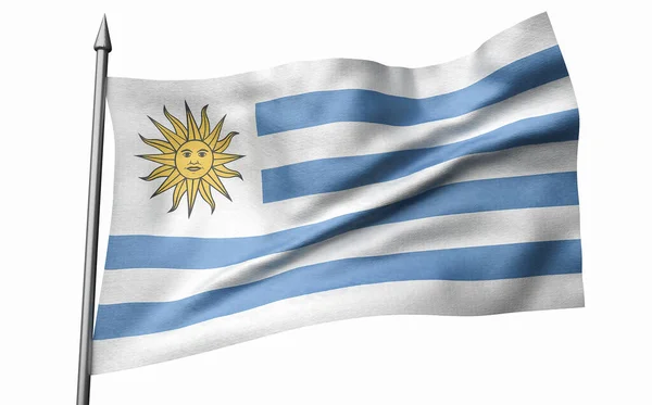 3D Illustration of Flagpole with Uruguay Flag — Stock Photo, Image