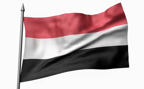 Illustrazione 3D di Flagpole con la bandiera dello Yemen — Foto Stock