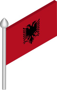 Arnavutluk Bayrağıyla Bayrak Direğinin Vektör Isometric İllüstrasyonu