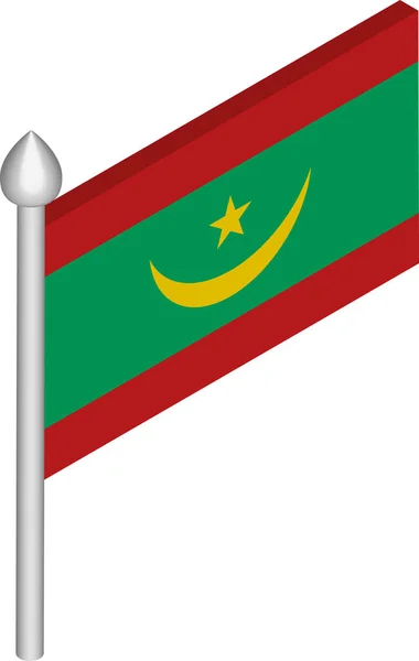 A zászlórúd izometrikus ábrázolása Mauritánia zászlóval — Stock Vector
