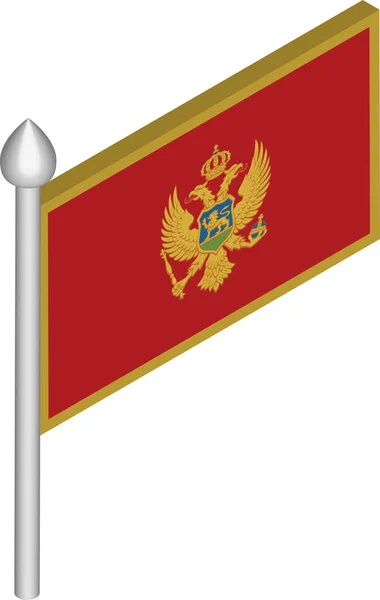 Vektorová Izometrická ilustrace vlajkového stožáru s černohorskou vlajkou — Stockový vektor