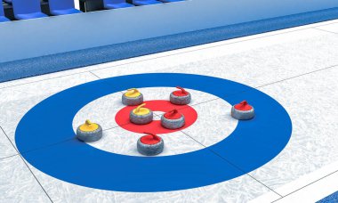 Curling oynamak için buz arenasının 3 boyutlu canlandırması