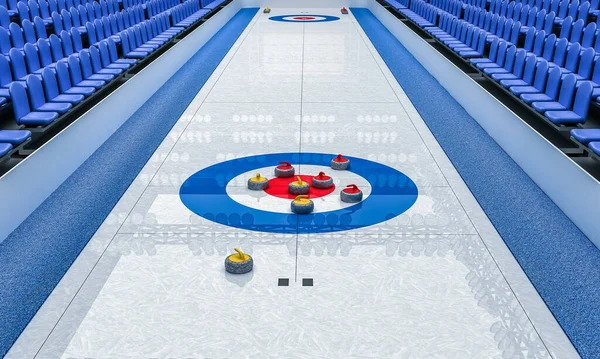 3D Ilustracja lodowej areny do gry w curling — Zdjęcie stockowe