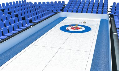 Curling oynamak için buz arenasının 3 boyutlu canlandırması