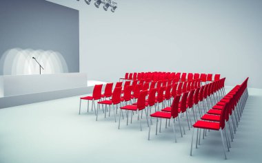Konferans salonunun sandalyeli 3D görüntüsü