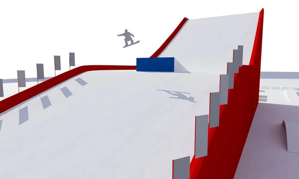 3D ilustracja snowboardu i freestyle Rampa — Zdjęcie stockowe