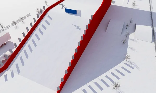 3D иллюстрация сноуборда и пандуса фристайла — стоковое фото