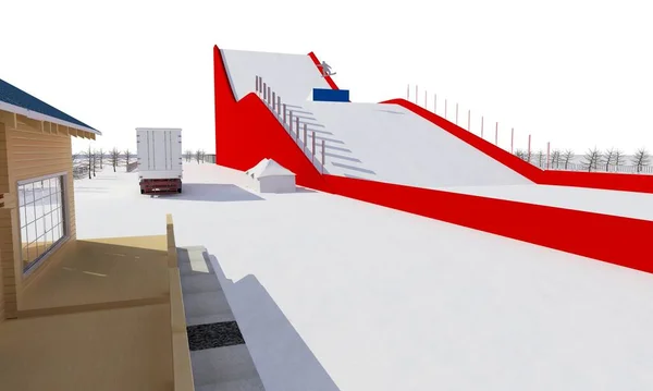 3D Illustration einer Snowboard und Freestyle Ramp — Stockfoto
