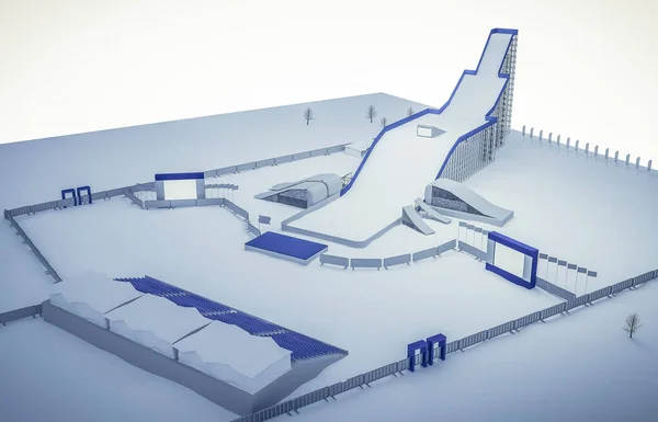 3d illustratie van een Snowboard en freestyle Ramp — Stockfoto